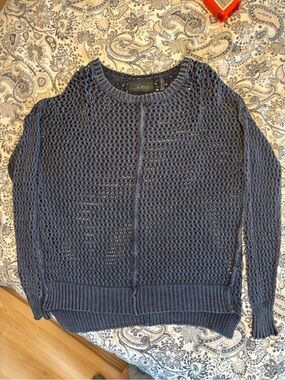 LINE Casual Open-Weave Crewneck Sweater in Navy